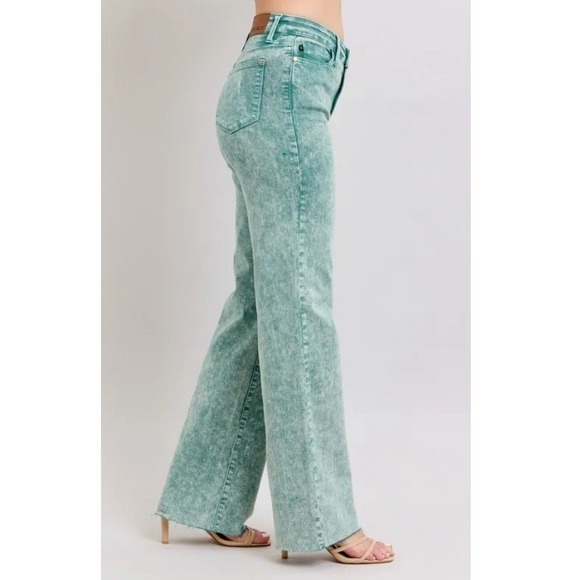 Judy Blue‎ Women's Sea Green High Rise Raw Hem Dad Jeans NWT Size 20W - Picture 3 of 16